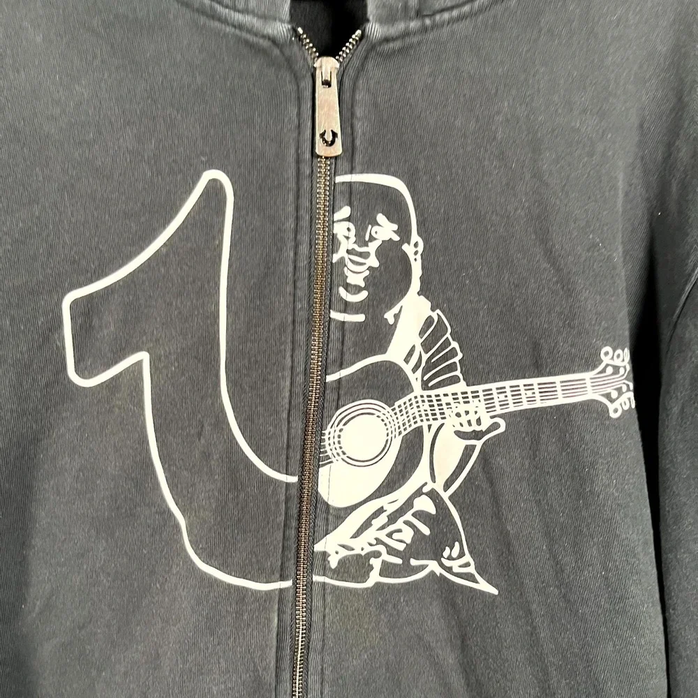True Religion Japanese Buddha Hoodie Mens 2XL Black Graphic‎ Print Full Zip